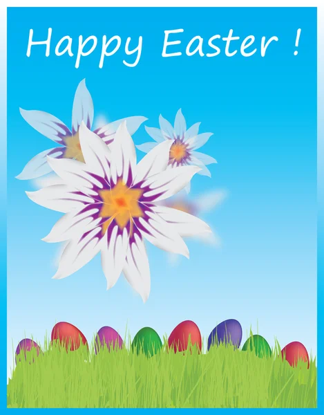 Cartão de Páscoa vetorial com flores e ovos —  Vetores de Stock