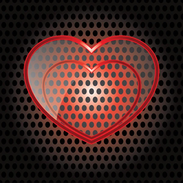 Векторное стеклянное сердце с красной рамкой на металлическом фоне — стоковый вектор