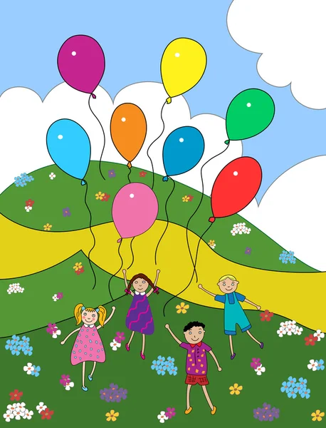 Παιδιά με μπαλόνια — Διανυσματικό Αρχείο