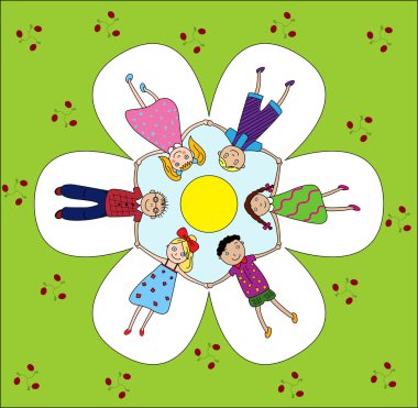 Happy children holding hands clipart