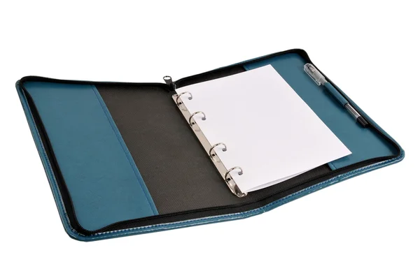 Blauer Leder-Notizbucheinband mit weißem Kopierraum — Stockfoto