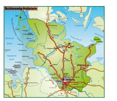 Schleswig-Holstein Umgebungskarte bunt clipart