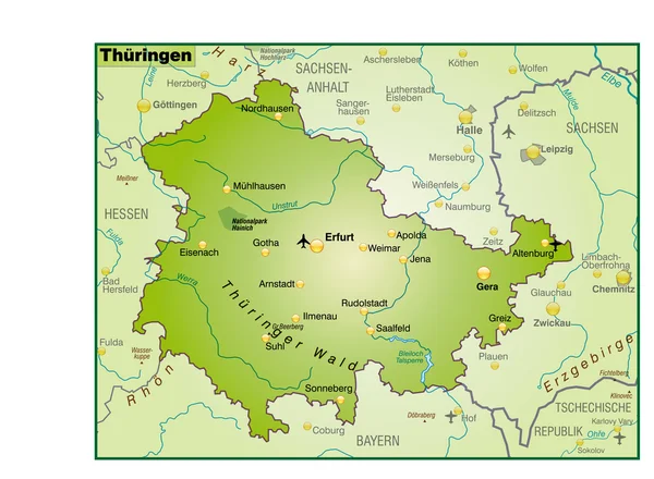 Thüringen Umgebungskarte uebersicht — Stock Vector