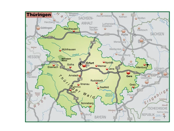 Thüringen Umgebungskarte gruen — Stock vektor