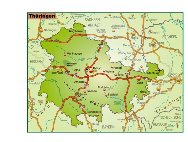 Thüringen Umgebungskarte bunt — Stok Vektör