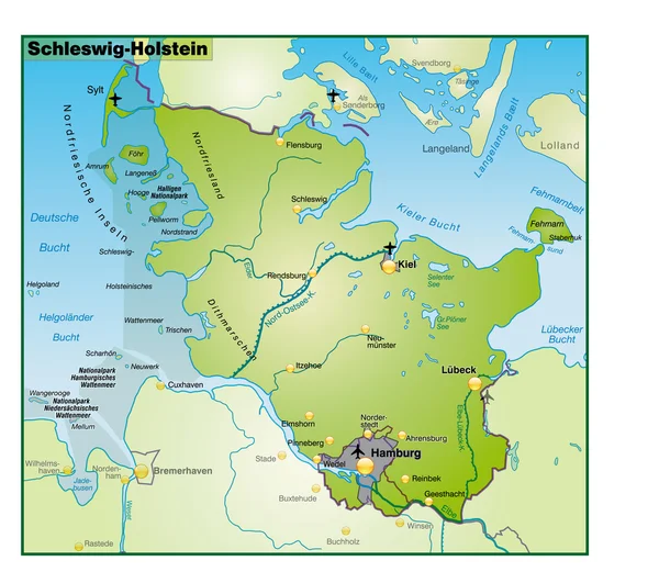 Schleswig-Holstein Umgebungskarte uebersicht — Stock Vector