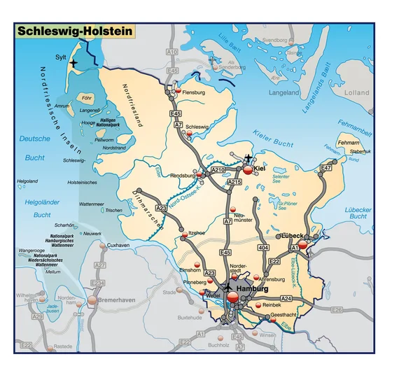 Schleswig-holstein umgebungskarte turuncu — Stok Vektör