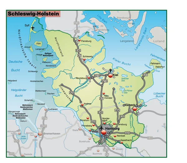 Schleswig-Holstein Umgebungskarte gruen — Stock Vector