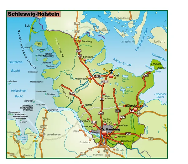 Bunt umgebungskarte de Schleswig-holstein —  Vetores de Stock