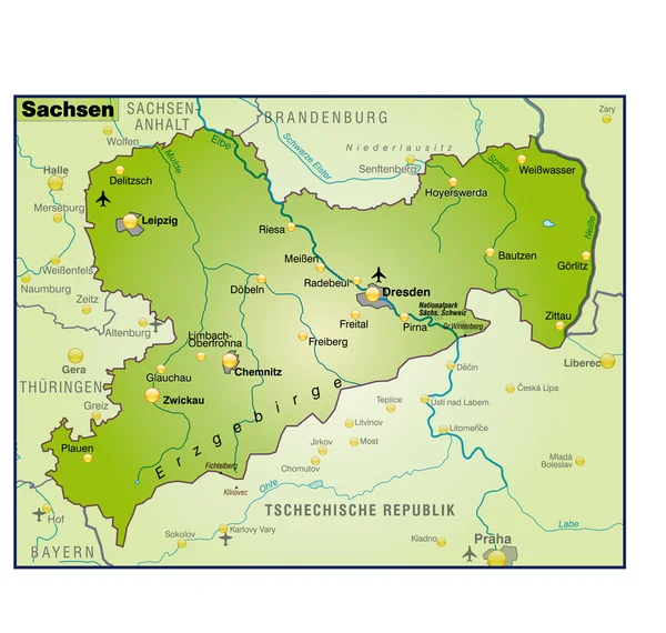 Sachsen Umgebungskarte uebersicht — Stok Vektör