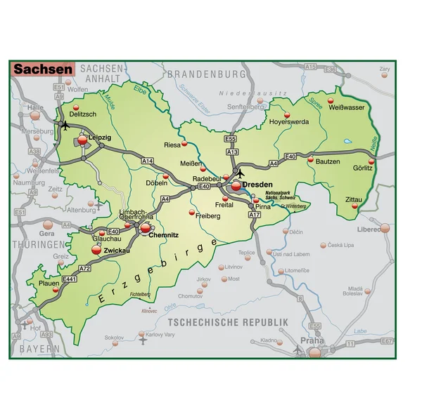 Sachsen Umgebungskarte gruen — Stock vektor
