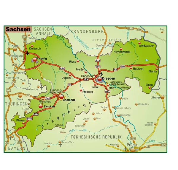 Bunt Sachsen Umgebungskarte — Image vectorielle