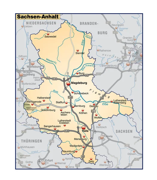 Sachsen-Anhalt Umgebungskarte orange — Image vectorielle