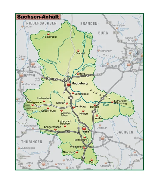 Sachsen-Anhalt Umgebungskarte gruen — Stock Vector