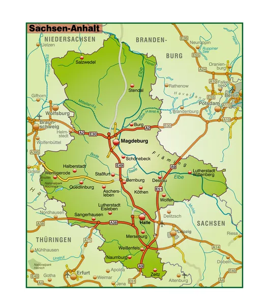 Sachsen Anhalt-Umgebungskarte-bunt — Stockvektor
