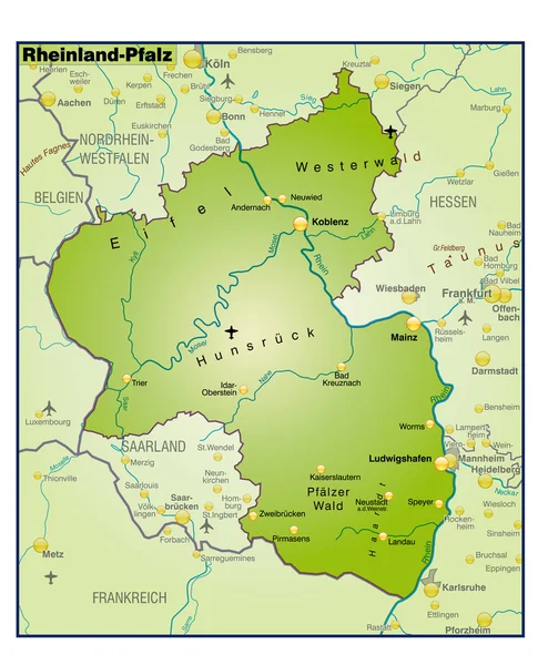 Rheinland-Pfalz Umgebungskarte uebersicht — Stock Vector