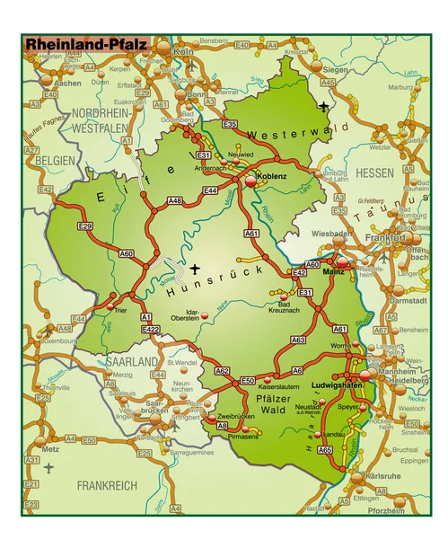 Rheinland-Pfalz Umgebungskarte bunt — Stok Vektör