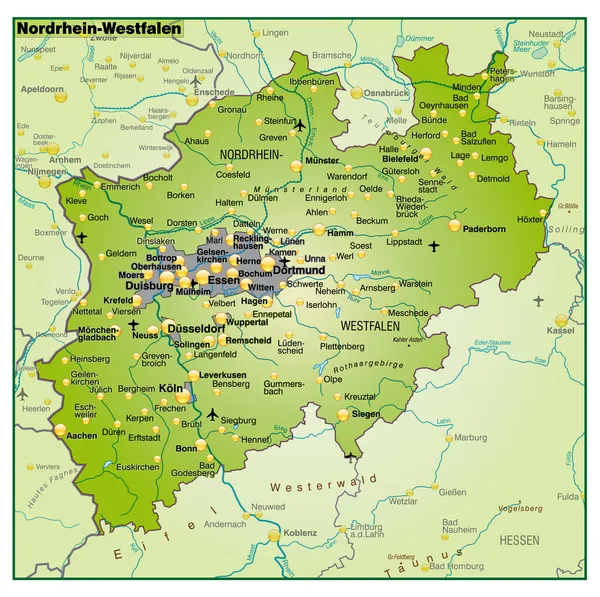 Nordrhein-Westfalen Umgebungskarte Uebersicht — Stok Vektör