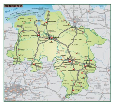 Niedersachsen Umgebungskarte gruen clipart