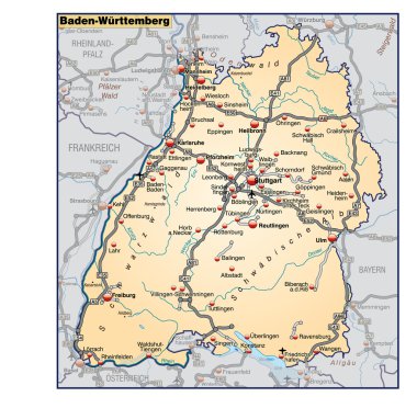 Baden-Württemberg Umgebungskarte orange