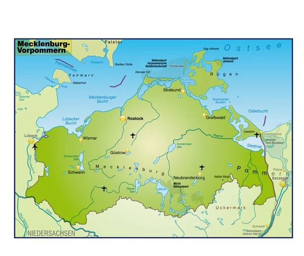 Mecklenburg-Voor-Pommeren umgebungskarte Übersicht — Stockvector