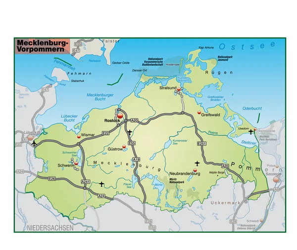 Mecklenburg-Vorpommern Umgebungskarte gruengruen umgebungskarte w kraju związkowym Meklemburgia Pomorze Przednie — Wektor stockowy