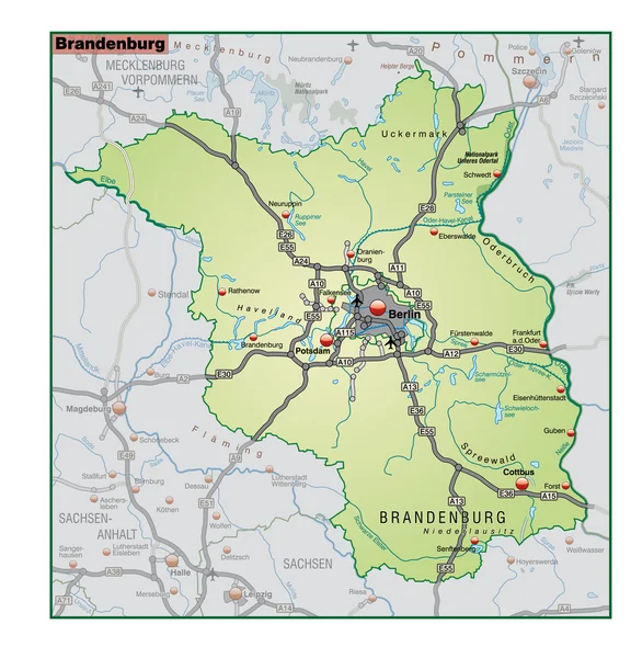 Brandemburgo Umgebungskarte gruen —  Vetores de Stock
