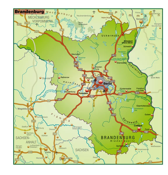Brandenburgkarte bunt — Stockvektor