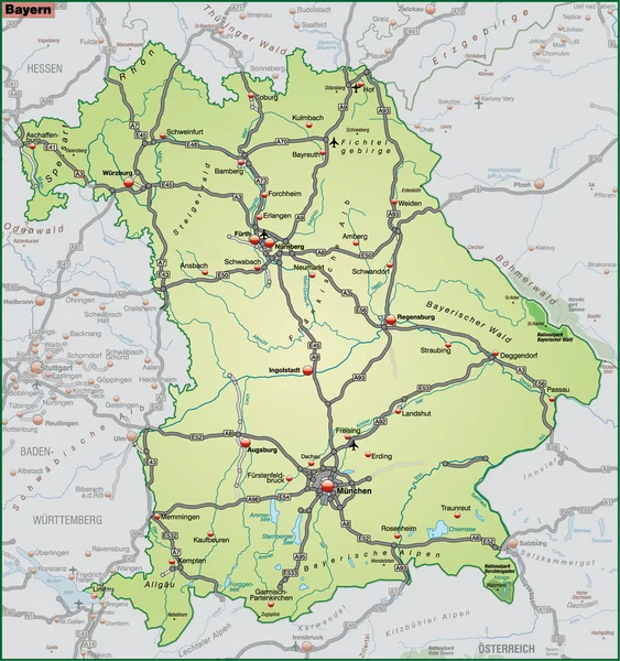 stock vector Bundesland Bayern Umgebungskarte gruen