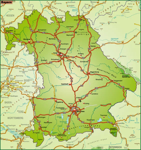 Bundesland Bayern Umgebungskarte bunt — Vettoriale Stock