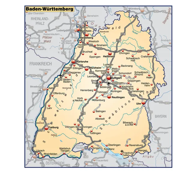 Baden-Württemberg Umgebungskarte orange — Stock Vector