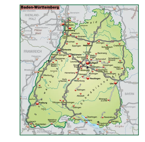 Baden-W=rttemberg Umgebungskarte gruen —  Vetores de Stock