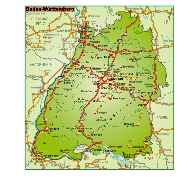 Baden-Württemberg Umgebungskarte bunt — 图库矢量图片