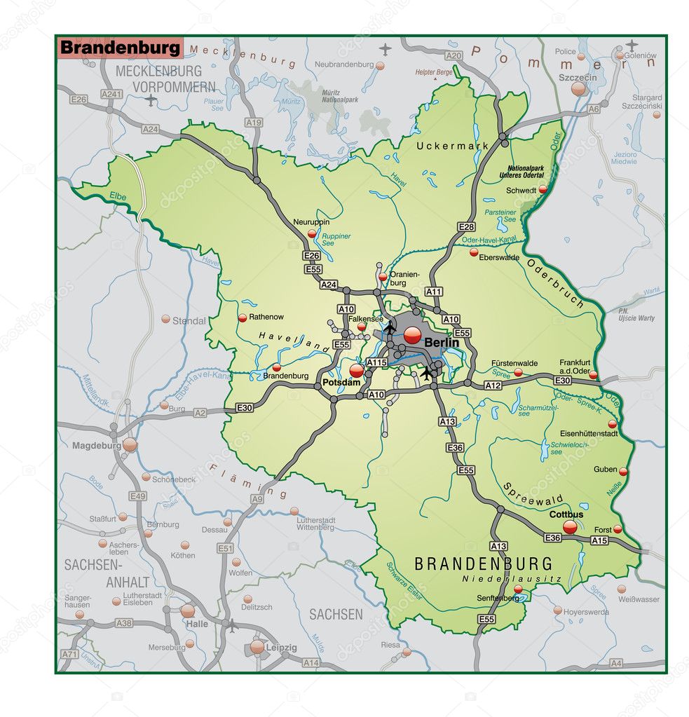 Brandenburg Umgebungskarte gruen