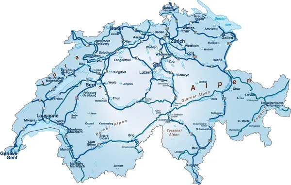 Schweiz_blau_Autobahnen — Stockvector