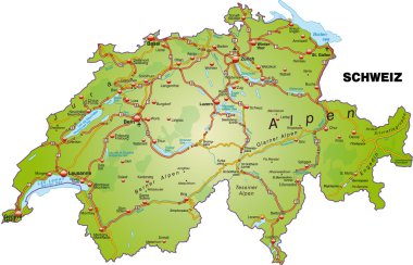 Map of swiss with highways clipart