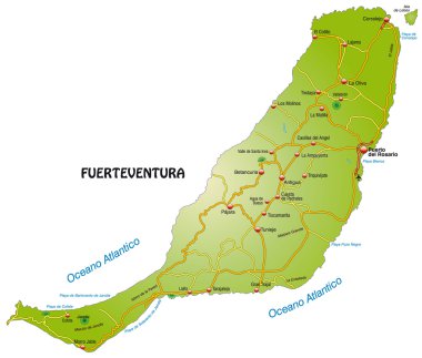 Map of Fuerteventura with highways clipart
