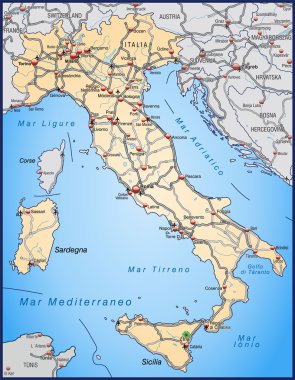 Highway Map of Italy in orange clipart