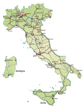 Map of Italy with highways clipart