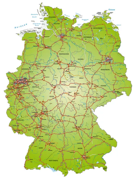 德国的高速公路和主要城市的地图 — 图库矢量图片