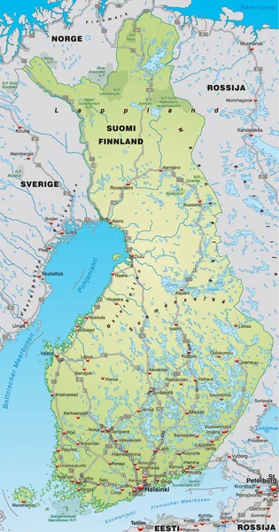 Mapa da Finlândia com países vizinhos — Vetor de Stock