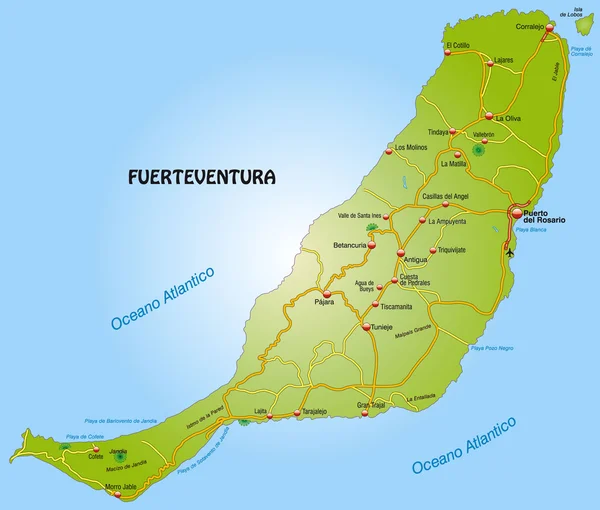Karta över fuerteventura med motorvägar — Stock vektor