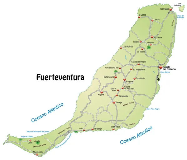 Mappa di Fuerteventura con autostrade — Vettoriale Stock