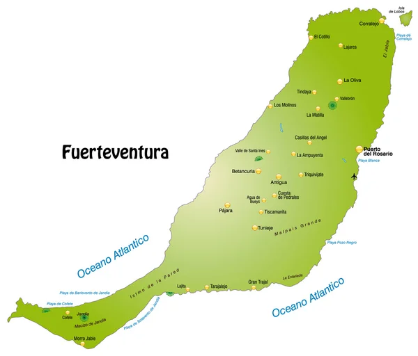 Mapa da Fuerteventura com as principais cidades — Vetor de Stock