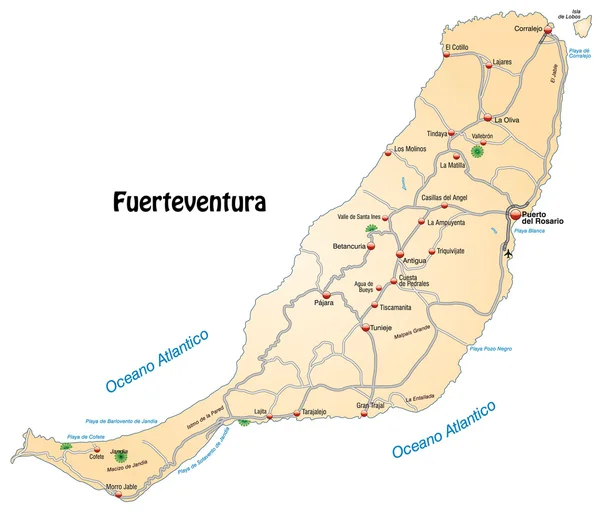 オレンジのフェルテベントゥラ島の地図 — ストックベクタ