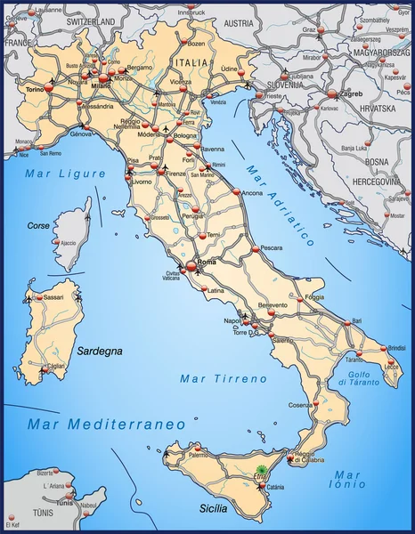 Highway Map of Italy in orange — Stock Vector