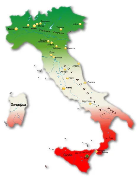 Italy map with national colors — Stock Vector