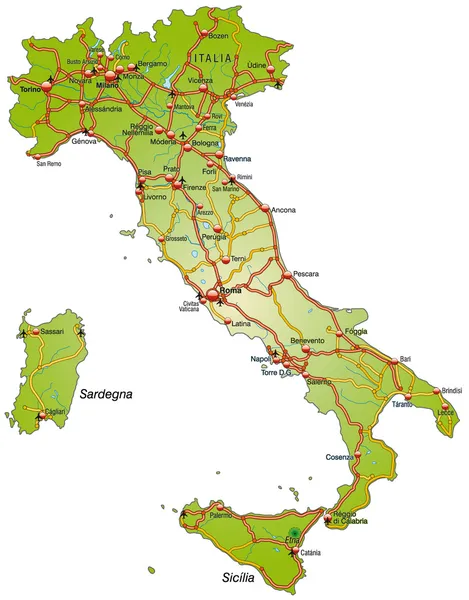 Carte de l'Italie avec autoroutes et principales villes — Image vectorielle