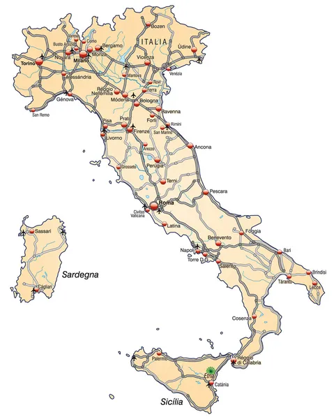 Mappa dell'Italia con autostrade — Vettoriale Stock