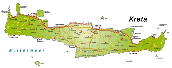 克里特岛的地图 — 图库矢量图片